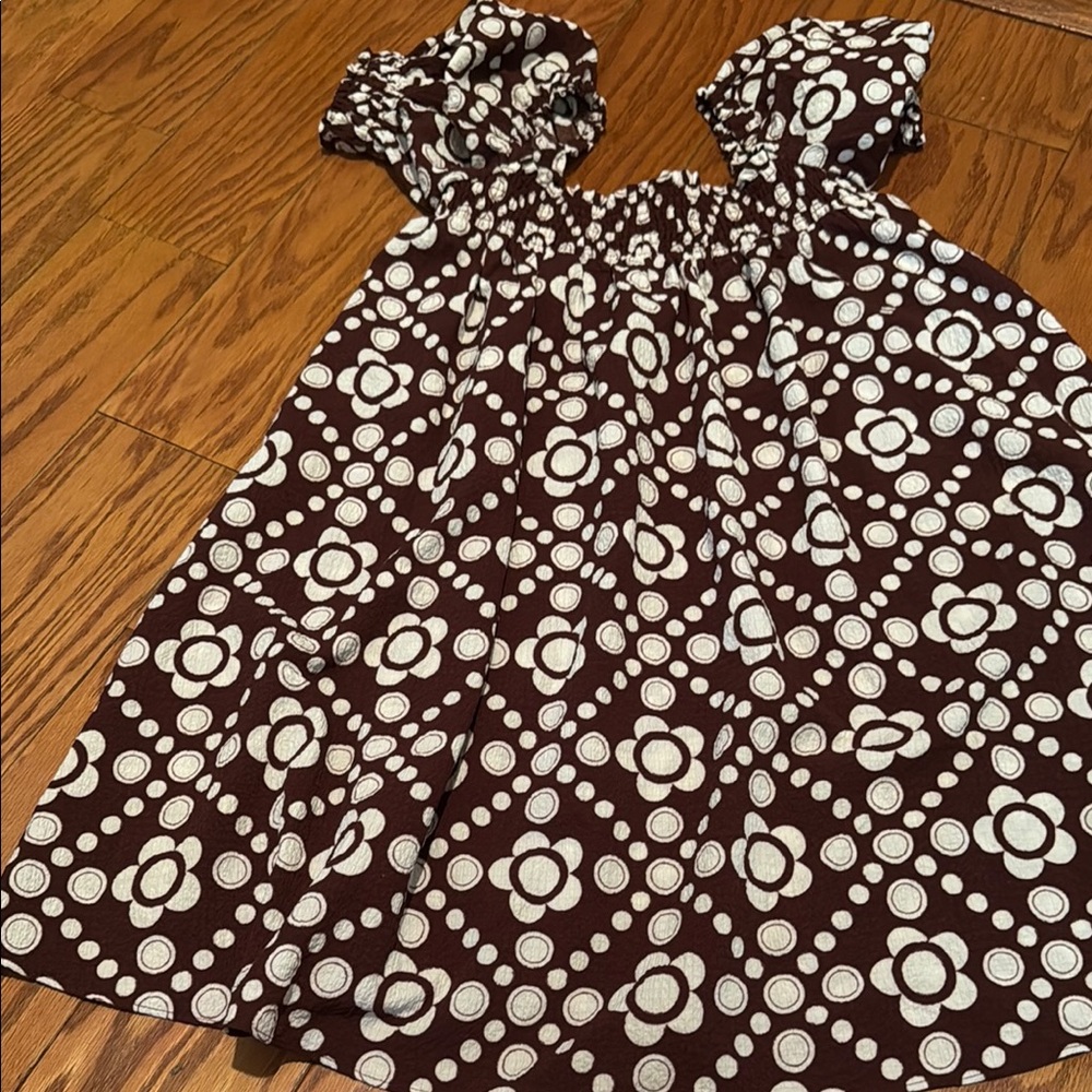 Urban Outfitters White and Brown Ruffled A-line Sundress